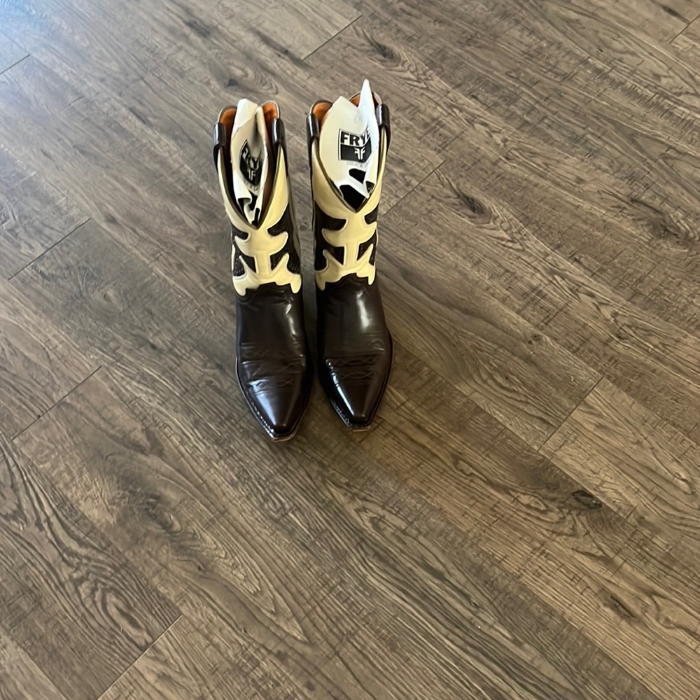 Frye Boots! Leather upper and sole. Brown and Cream in 6.5